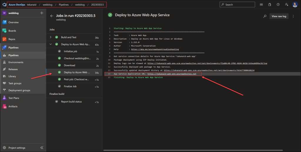 App URL from Pipeline Output