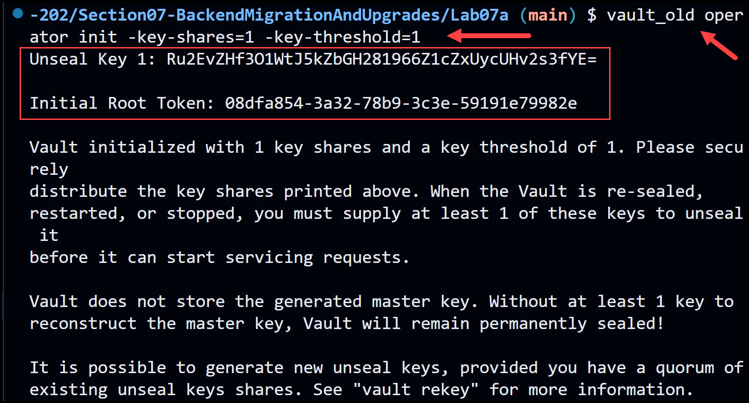 Vault Storage Backend Migration from Consul to Integrated Storage (RAFT) 2 Output of the Vault operator init command