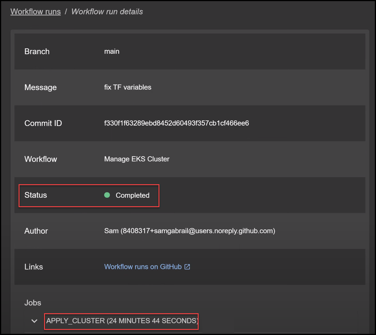 GitHub Actions Job Complete in Backstage