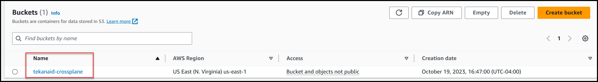 AWS Console Output for S3 Bucket