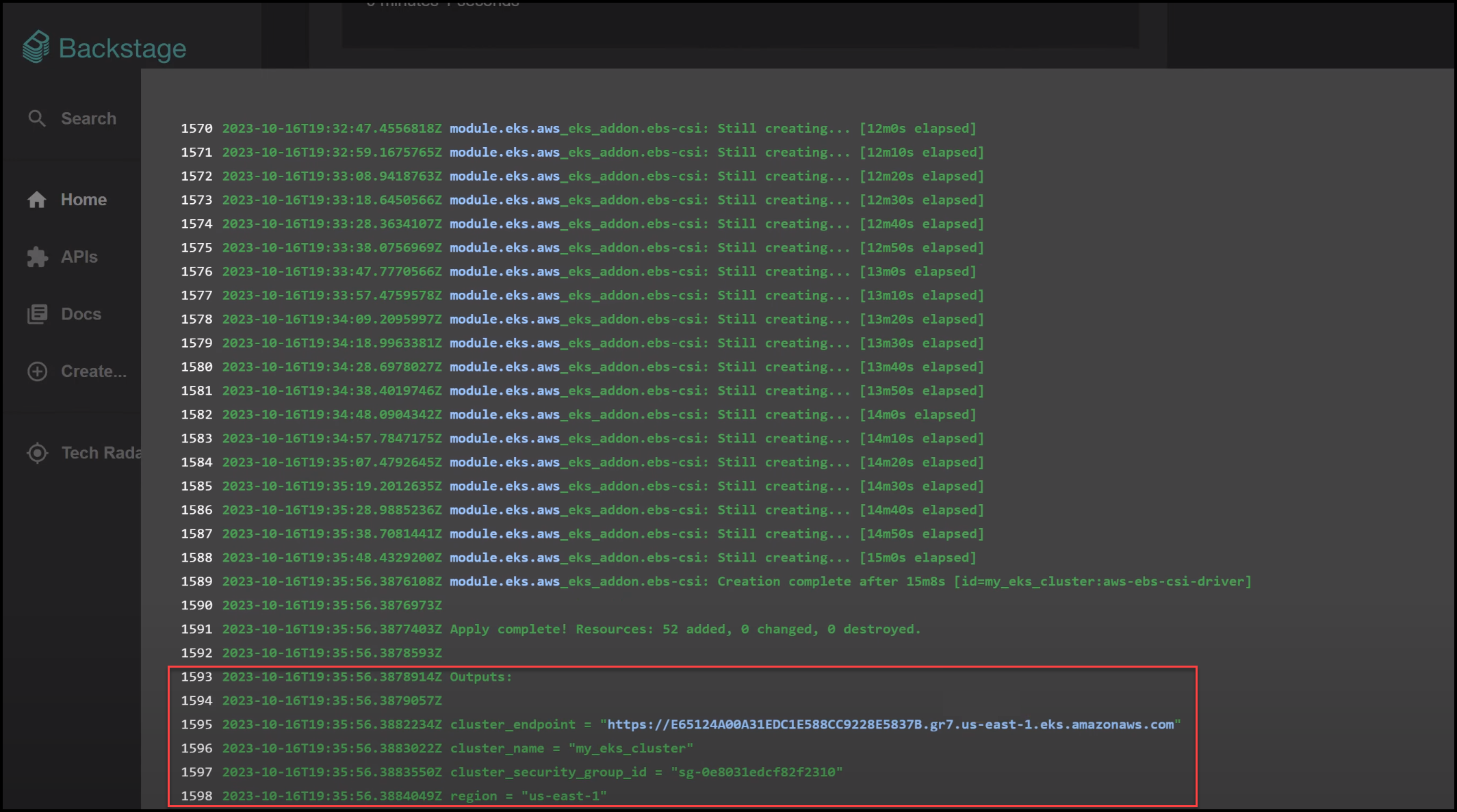 EKS Cluster Output in Backstage