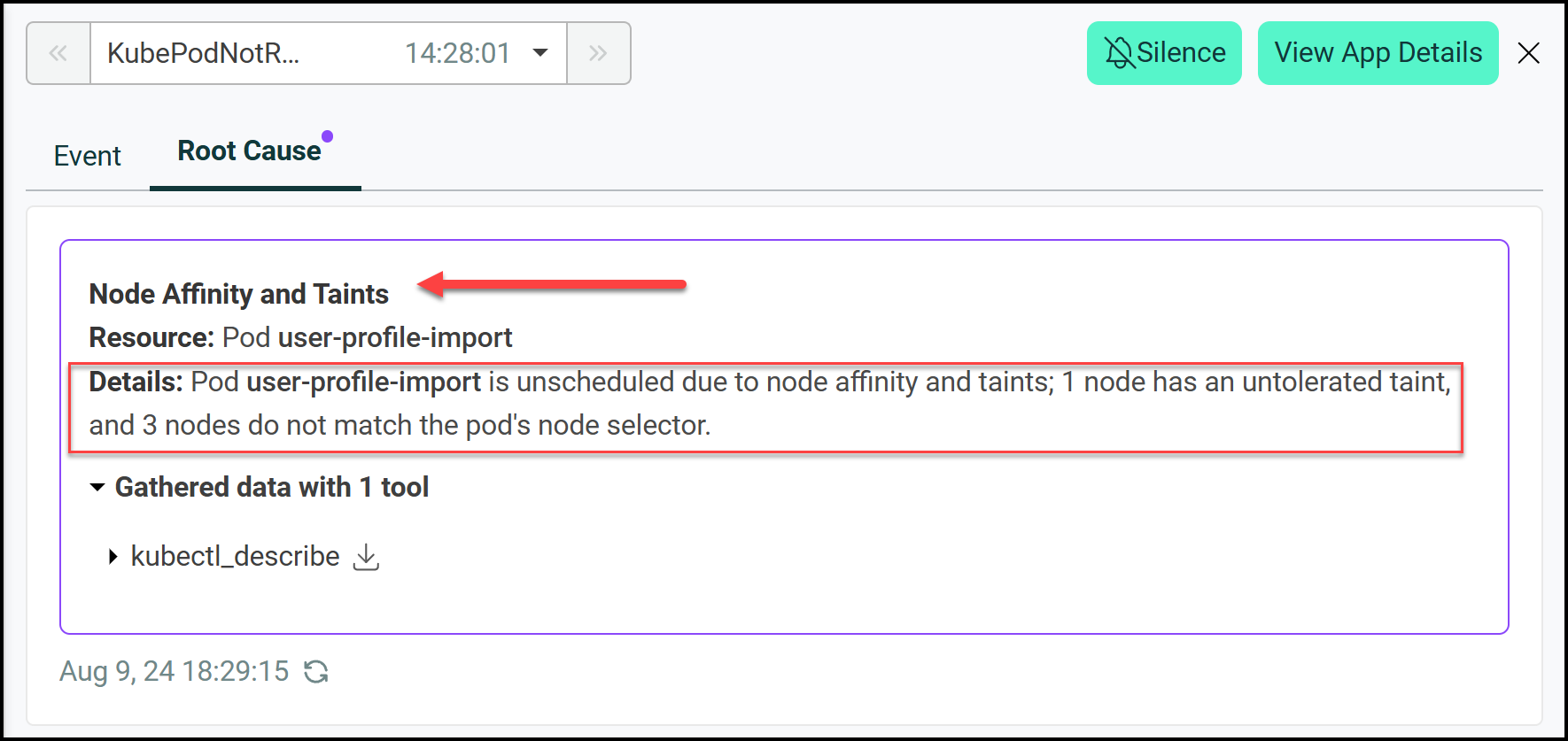 Robusta UI's Root Cause Identifies the Issue
