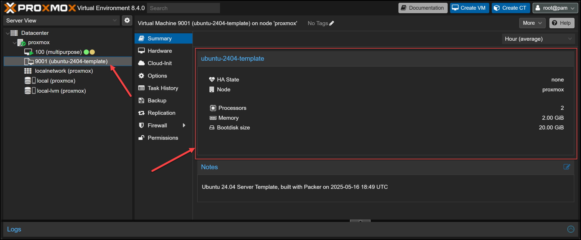 Mastering Packer Proxmox for Ubuntu 24.04 5 Proxmox Dashboard with Generated Ubuntu 24.04 Template