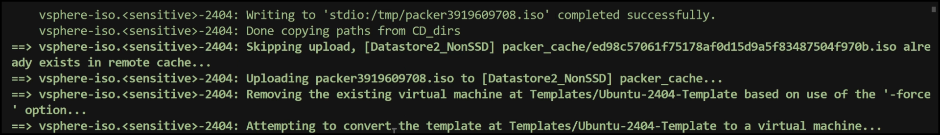 Efficient VM Creation: Packer on Ubuntu 24.04 for vSphere 3 Build script logs