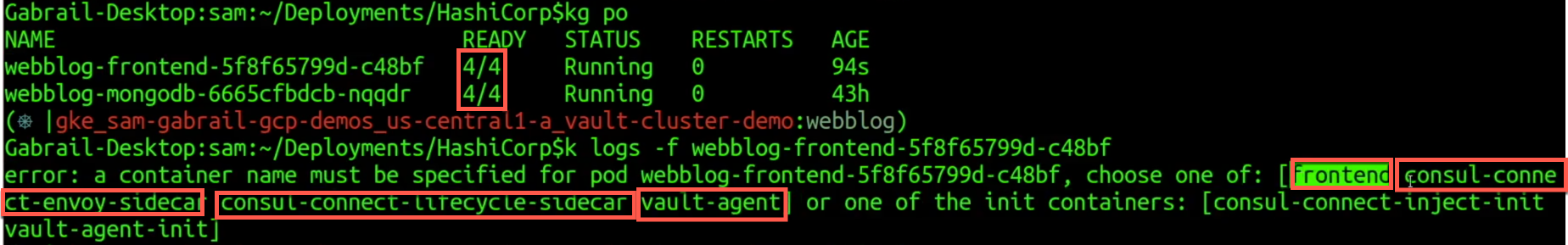 Webblog App Part 3 - Consul Connect Service Mesh 38 Multiple Sidecars Added to Our Pods