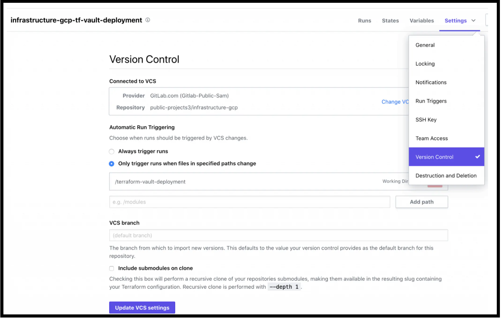 TFC - VCS setup for Vault Deployment Phase