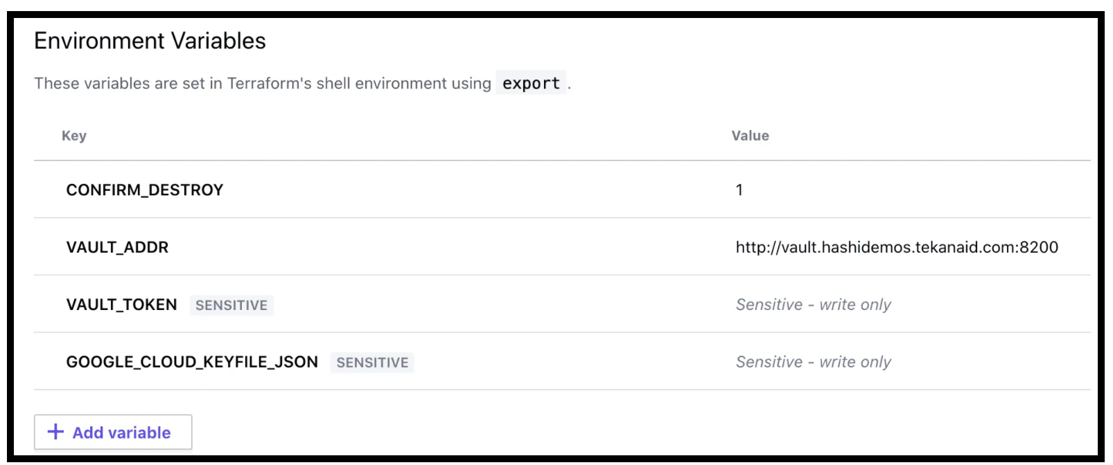 Variables Configuration for the Configuration Phase in TFC