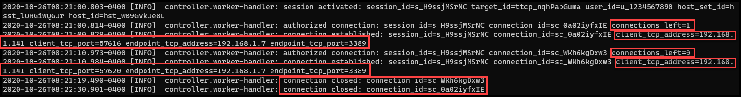 Boundary Logs for RDP