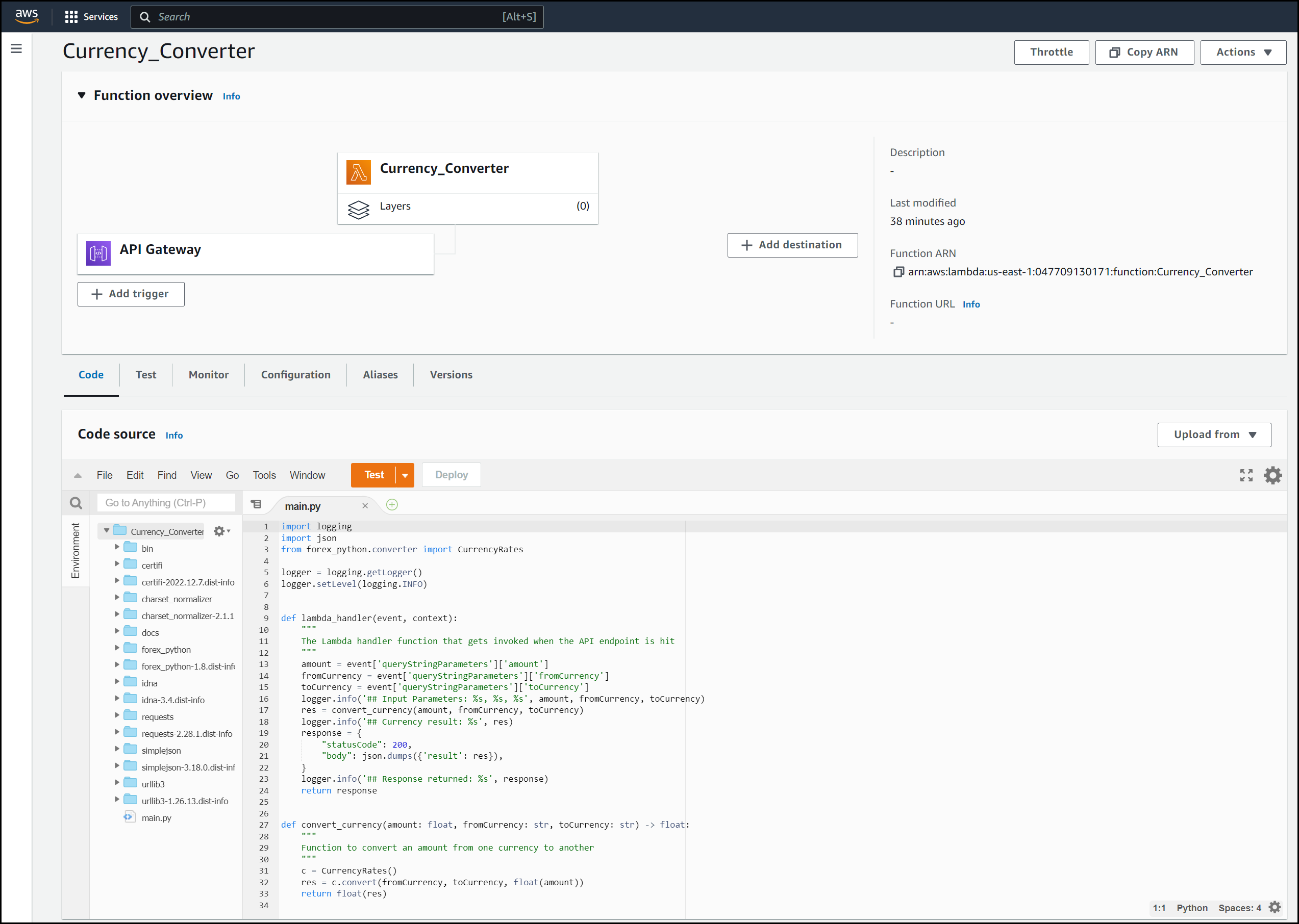 Lambda View in the Console