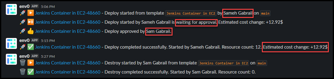 env0 - A Terraform Cloud Alternative 56 Slack Notifications Showing RBAC and Approvals