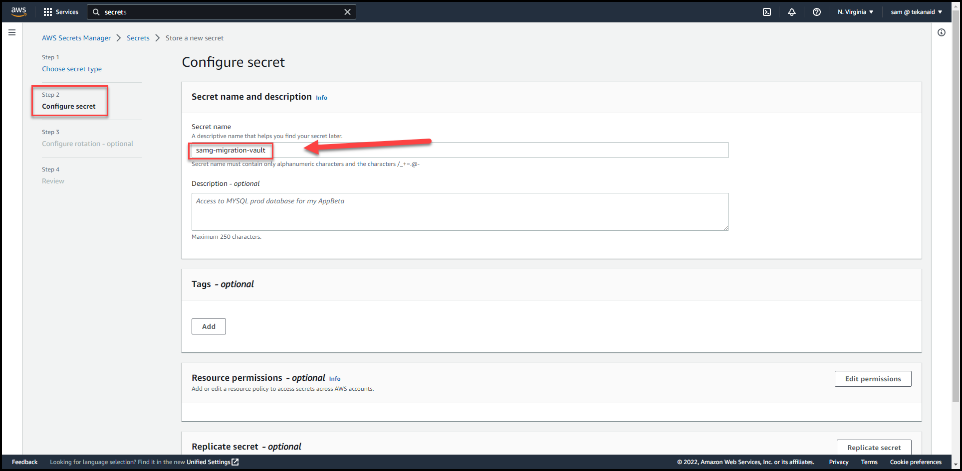 Migrate Secrets from AWS Secrets Manager to HashiCorp Vault with Terraform 28 Name the Secret