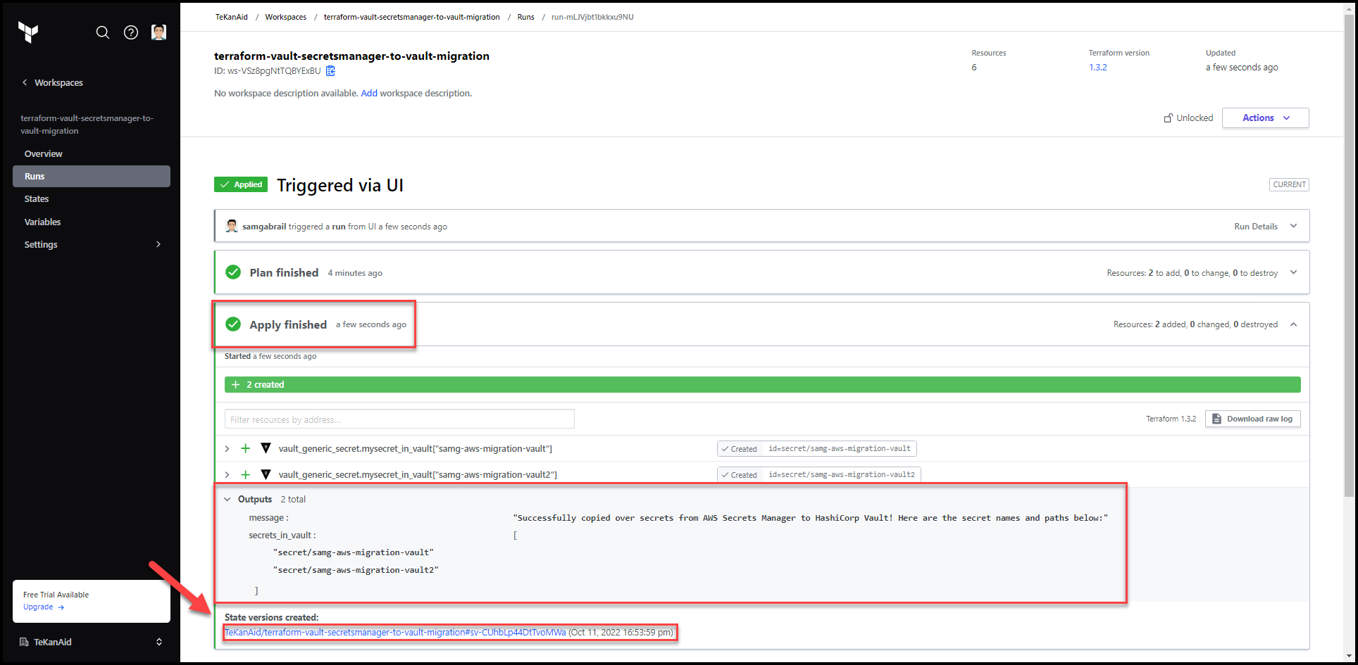 Migrate Secrets from AWS Secrets Manager to HashiCorp Vault with Terraform 155 Terraform Apply Success